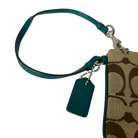 Coach Park Signature Small Wristlet Wallet Tan Jacqaurd Green Lining F51775 - Picture 7 of 13